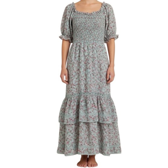 LoveShackFancy Dresses & Skirts - LoveShackFancy x Target Floral Smocked Puff Sleeve Midi Dress Mint XS Cottage‎